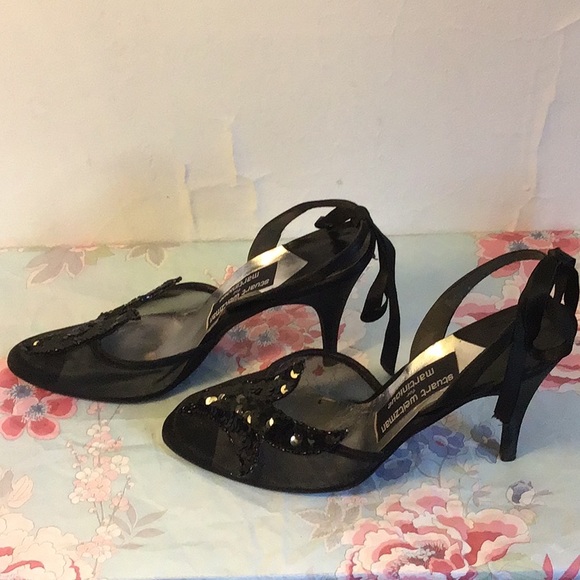 Stuart Weitzman Black Sequin and Mesh Heels - Picture 4 of 7